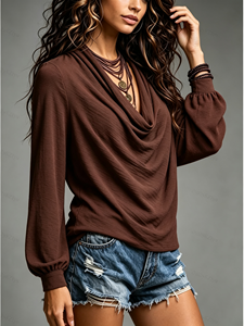 Blusas personalizables de manga larga con cuello tipo cowl para mujer, estilo casual, holgado, para uso diario, ropa de calle, oficina, moda. - Product Image 2