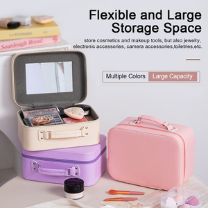 Sac de toilette en cuir pour femme, portable, professionnel, avec logo personnalisé, étui de maquillage rigide de <span class=keywords><strong>voyage</strong></span> avec miroir - Product Image 3