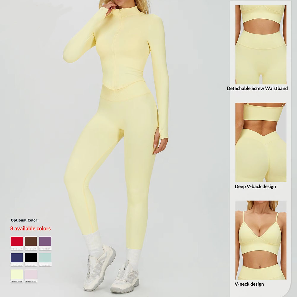 Seamless Tight Solid Yoga Set Breathable Waist Slimming Quick-drying Fitness Suit Outdoor Running Three-piece