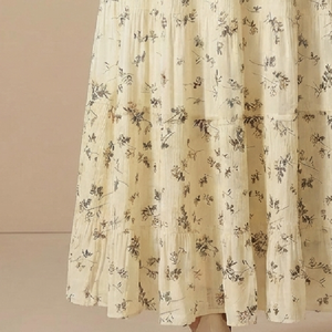 Pale Yellow Printed Maxi <b>Skirt</b> | Woven A-Line Summer <b>Skirt</b>, <b>Boho</b> Style Floral <b>Skirt</b> - Product Image 5