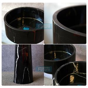 Round Luxury 100% Natural Stone Freestanding Black Marqulina <b>Marble</b> for Bathroom Vanity Wash Basin Sink Villa Apartment Hotel - Product Image 2