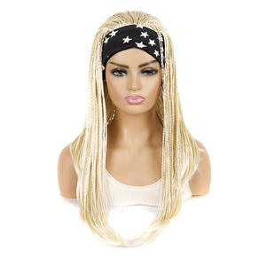 Synthétique Bandeau Perruque Boîte Tresses Crochet <span class=keywords><strong>Cheveux</strong></span> Platine Blonde Perruques Avec Écharpe <span class=keywords><strong>pour</strong></span> Femmes Africain Tressage Bandeau Perruque - Product Image 5