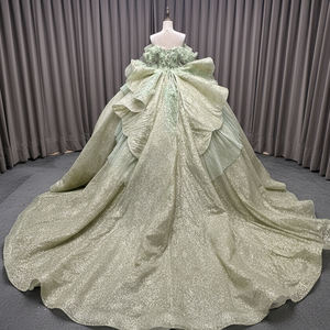 Vestido Jancember LSMC115 Verde Menta Brilhante com Franjas e Pérolas para Quinceañera - Product Image 4