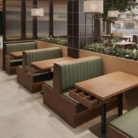 Ensemble de table à manger rectangulaire en bois massif avec chaises rembourrées, design mi-siècle, pour restaurant, hôtel, hôpital, villa, usage commercial