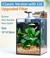 Petit aquarium rectangulaire en verre ultra-transparent pour betta, avec couvercle anti-saut, 5L, pour bureau/salon/terrasse (ensemble complet, vide)