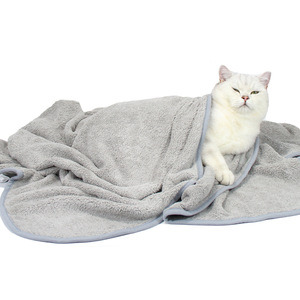 Serviette pour animaux de compagnie, pour chats et chiens, bleu clair, gris, en molleton de corail, séchage rapide, absorbante, épaisse, grande taille, serviette de bain pour animaux de compagnie - Product Image 5