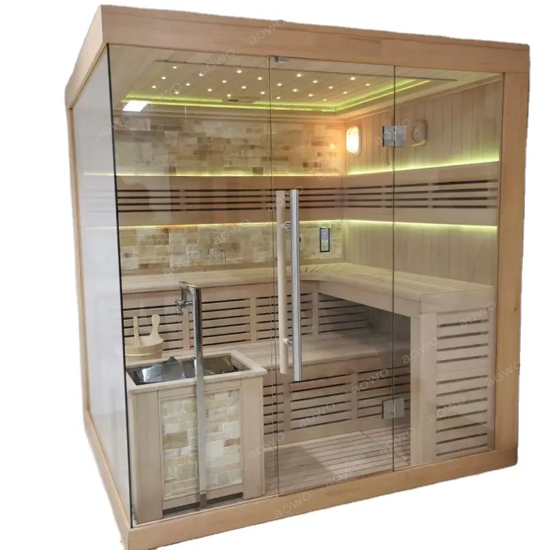 Ev açık sauna temperli cam kapi demir köknar kapalı sauna uzak kızılötesi ısıtıcı ile özelleştirilmiş ahşap buhar sauna