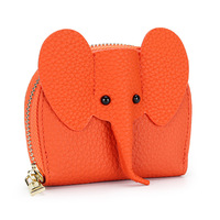 Dompet pendek wanita kulit sapi asli, dompet pendek kulit sapi asli dengan ritsleting tempat kartu bentuk gajah lucu dan dompet kartu kredit