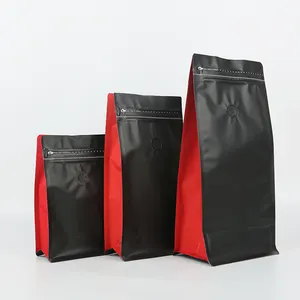 Bolsa de café de grado alimenticio, embalaje Flexible personalizado, fondo cuadrado plano, 1kg, papel de aluminio reutilizable, bolsa de café negra mate