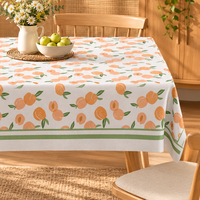 Nappe à motif de fruits de pêche avec bordure verte, couverture de table à manger rectangulaire pour la cuisine, décoration de la maison, nappe lavable
