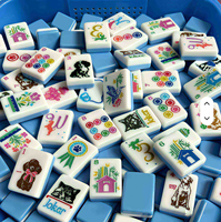 Set Mahjong Mewah 2 Lapis Akrilik Berukir Motif Hewan Amerika Tema Anjing La Fete Pink Biru