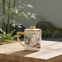 Tasse à thé en porcelaine blanche de style rétro chinois, couleurs artistiques, grande capacité, réutilisable, compatible lave-vaisselle et micro-ondes, cadeaux d'affaires