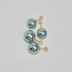 Pendientes de Perlas de Agua Dulce de 6 mm con Baño de Oro Aurora sobre Plata de Ley, Estilo de Lujo Ligero, Certificados para Mujer - Product Image 2