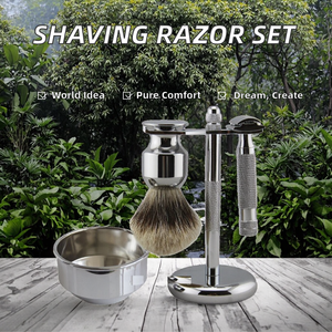 Ensemble de rasoir de sécurité en acier inoxydable avec support pour brosse à raser et manche en bois pour le corps, le bikini, le visage et les aisselles - Product Image 2