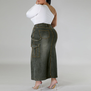 <span class=keywords><strong>Jupe</strong></span> longue en <span class=keywords><strong>jean</strong></span> taille haute pour femmes grandes tailles XL-5XL, <span class=keywords><strong>jupe</strong></span> en <span class=keywords><strong>jean</strong></span> trapèze pour femmes - Product Image 3