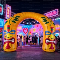 Arco Inflable Gigante de Tiki con LED de 4m*3m, Arco Inflable de Tiki con Logotipo Personalizado para Decoración de Luau Hawaiano/Eventos/Fiestas Tropicales