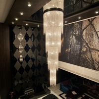Lustre cylindrique de luxe en cristal, suspension en acier inoxydable pour villa, escalier, hall d'hôtel