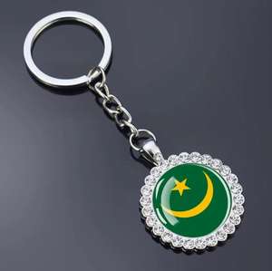 Porte-clés et pendentif de sac en verre avec fleur en cristal, motif drapeau national de Tuvalu, bijou souvenir de voyage - Product Image 2