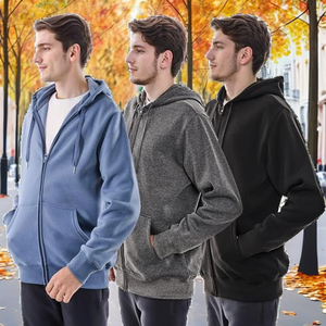 Sweat-shirts à capuche zippés unis pour hommes, sport d'automne, polyester/coton, impression sérigraphique - Product Image 2