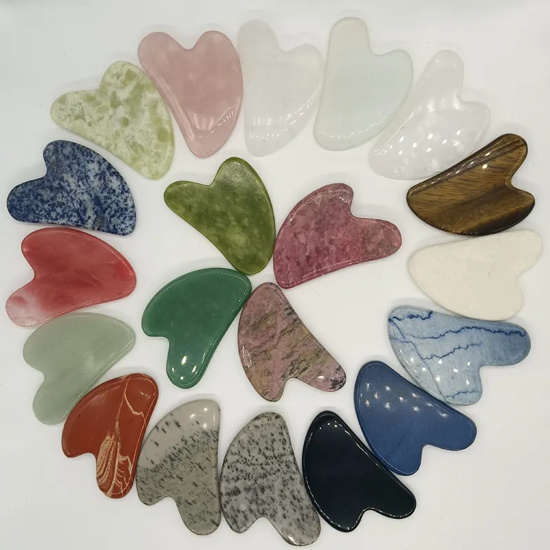 ירקן gua sha רוז קוורץ לב בצורת gua sha ירקן אבן גירוד עיסוי כלי guasha ורוד קריסטל