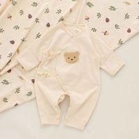 Ensemble de vêtements pour nouveau-né printemps-automne : barboteuse imprimée à manches longues en coton pour bébé garçon et fille, avec chapeau et bavoir anti-bave