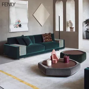 现代简约3座绿色组合办公沙发套装新设计客厅家具床型木/金属公寓