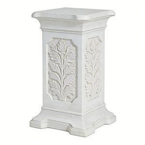 Piedistallo in Resina con Motivo a Foglie - Finitura Bianca, Supporto Classico per Arredamento Vintage da Biblioteca e Esposizioni di Globi/Opere d'Arte - Product Image 1