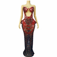 Robe de soirée élégante pour femmes en diamant, robe longue rouge avec strass, robe de soirée chic pour fête d'anniversaire