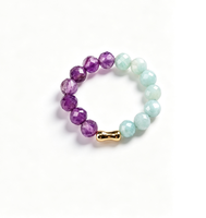 Nouvelle bague unisexe en verre avec pierre naturelle à facettes, design géométrique de niche, accent perlé coloré inspiré de la dopamine, pour le commerce transfrontalier