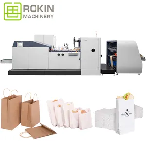 ROKIN BRAND Custom logo printed food grade retail bread takeaway packaging white kraft paper bags flat paper bag making machine