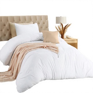Parure de lit Yintex OEM ODM 2 pièces avec housse de couette et taies d'oreiller en microfibre brossée douce, blanc uni, taille double, certifiée Oeko-Tex, pour dortoir et maison - Product Image 1