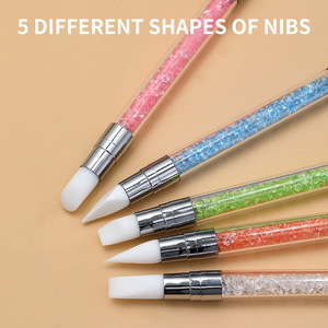 Juego de 5 Piezas de Bolígrafos de Silicona de Doble Punta Multifuncionales con Diamantes de Imitación para Diseño de Uñas - Product Image 2