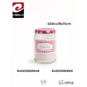 Glass Bottle 450cc 8x11cm With Red Checkered Lid For Food Storage 12Pcs - Product Image 3