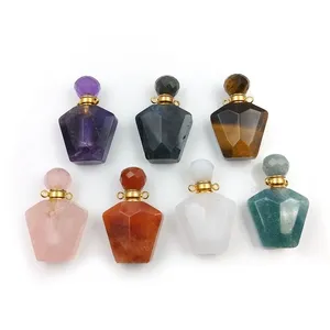 Wholesale Cheap Custom Perfume Bottle Pendant Natural Gemstone Amethyst Essential Oil Crystal Quartz Jewellery for Necklace