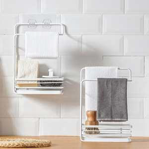 Kitchen Sink Drain Cloth Rack Metal <b>Frame</b> Wall <b>Mounted</b> No Drill Storage Organizer White Minimalist Style - Product Image 4