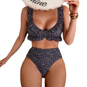 Maillot de bain deux pièces à imprimé floral et volants, taille haute, avec coussinets de soutien-gorge, sans armatures, SMLXL Yr188 - Product Image 5