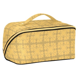 Hawaii Yellow Quilt Flower Print Custom Logo Travel <b>Makeup</b> <b>Storage</b> Bag Waterproof Women Cosmetic Bag with Golden Zipper - Product Image 1