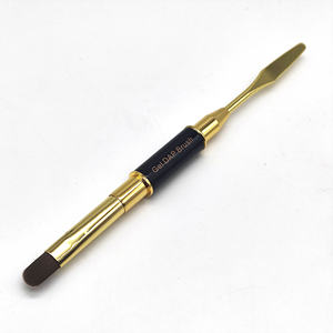 Personalizado <span class=keywords><strong>2</strong></span> en 1 metal ovalado constructor manicura gel DAP cepillo y espátula tamaño 14 buen oro negro cepillo de uñas de gel de polietileno de doble punta - Product Image 2