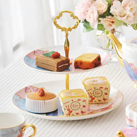 Assiettes de présentation de luxe imprimées or en porcelaine fine, vaisselle en céramique rose doré pour mariage