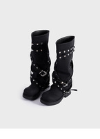 Bottes de moto en gros, bottes à boucle de ceinture à la mode pour femmes, bottes hautes à bout rond et talon épais, à plateforme pour femmes