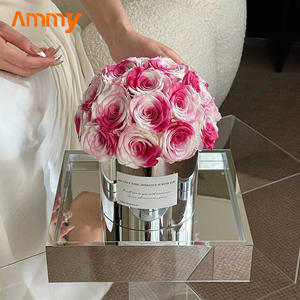 AM-PFE18C Ammy Boîte ronde à base de miroir en forme de tête de champignon avec fleurs préservées, couvercle en acrylique, roses à longue durée de vie, cadeau de la Saint-Valentin - Product Image 5