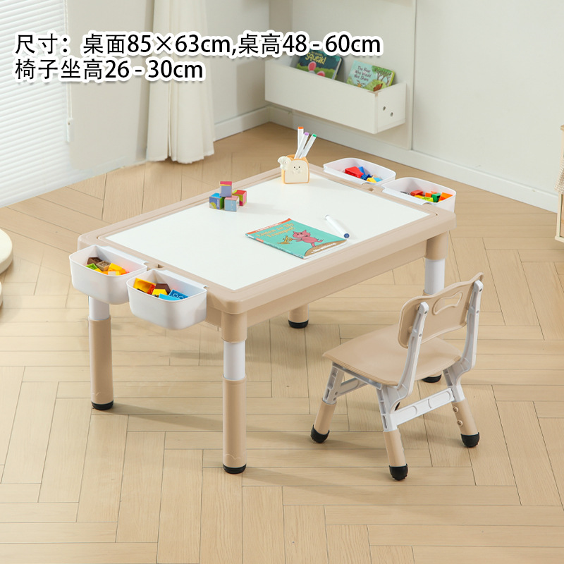 Una mesa y silla de madera blanca.
