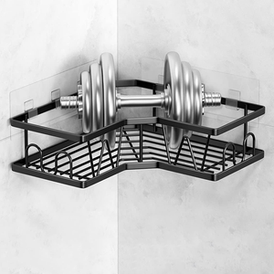 Mô Hình Mới Tùy Chỉnh Kim Loại Treo Tường Góc Đứng Thép Không Gỉ Phòng Tắm Góc Kệ Dây Vòi Hoa Sen Tổ Chức Với <span class=keywords><strong>8</strong></span> Móc - Product Image 3