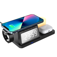Oplaadstations Met Nachtlampje Wekker Slimme Lamp Met 15W Multifunctionele Draadloze Oplader Voor Telefoonhorloge Oordopjes