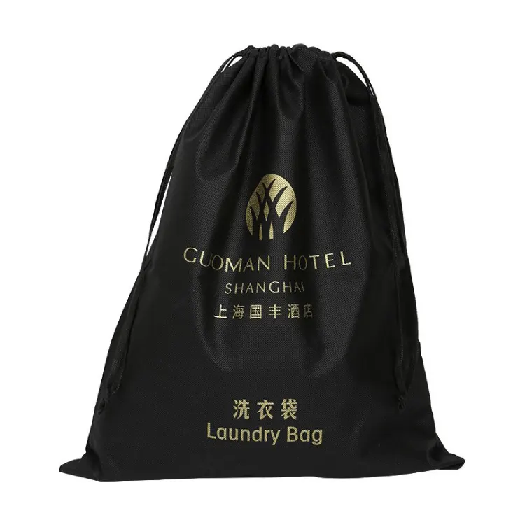Bolsa con cordón para Hotel, bolsa de lavandería no tejida, reutilizable, promocional, ecológico, personalizado, Color punzón
