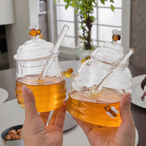 Tarro de miel de almacenamiento de vidrio transparente de borosilicato de 500ml con cucharón y tapa para cocina miel caramelo té café Bar contenedor - Product Image 2