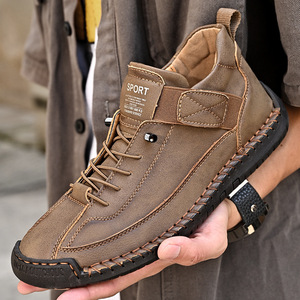 Nueva Llegada: Zapatos de Cuero para Hombre, Estilo Retro con Costuras, de Media Altura, para Trabajo al Aire Libre, Calzado Casual a la Moda - Product Image 1