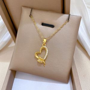 Collar de Acero Inoxidable con Micro Pavé de Circonitas, Colgante de Corazón Indio de Moda, Chapado en Oro, para Mujer - Product Image 4