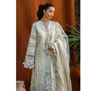 Nouveaux costumes pakistanais pour femmes en tissu cambric de couleur personnalisée, semi-couturés, avec un travail de broderie très lourd. - Product Image 2