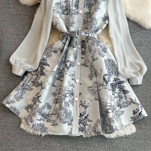 Camicia Casual stampata monopetto da donna primavera autunno moda manica a bolle con risvolto a trapezio abiti Casual - Product Image 3